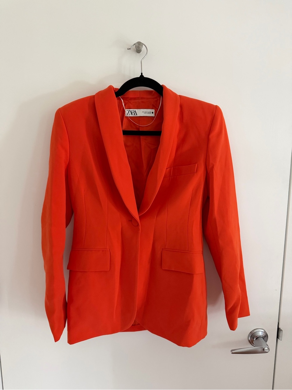 Zara Women's Bright Orange Shawl-Collar Single-Button Blazer Size S